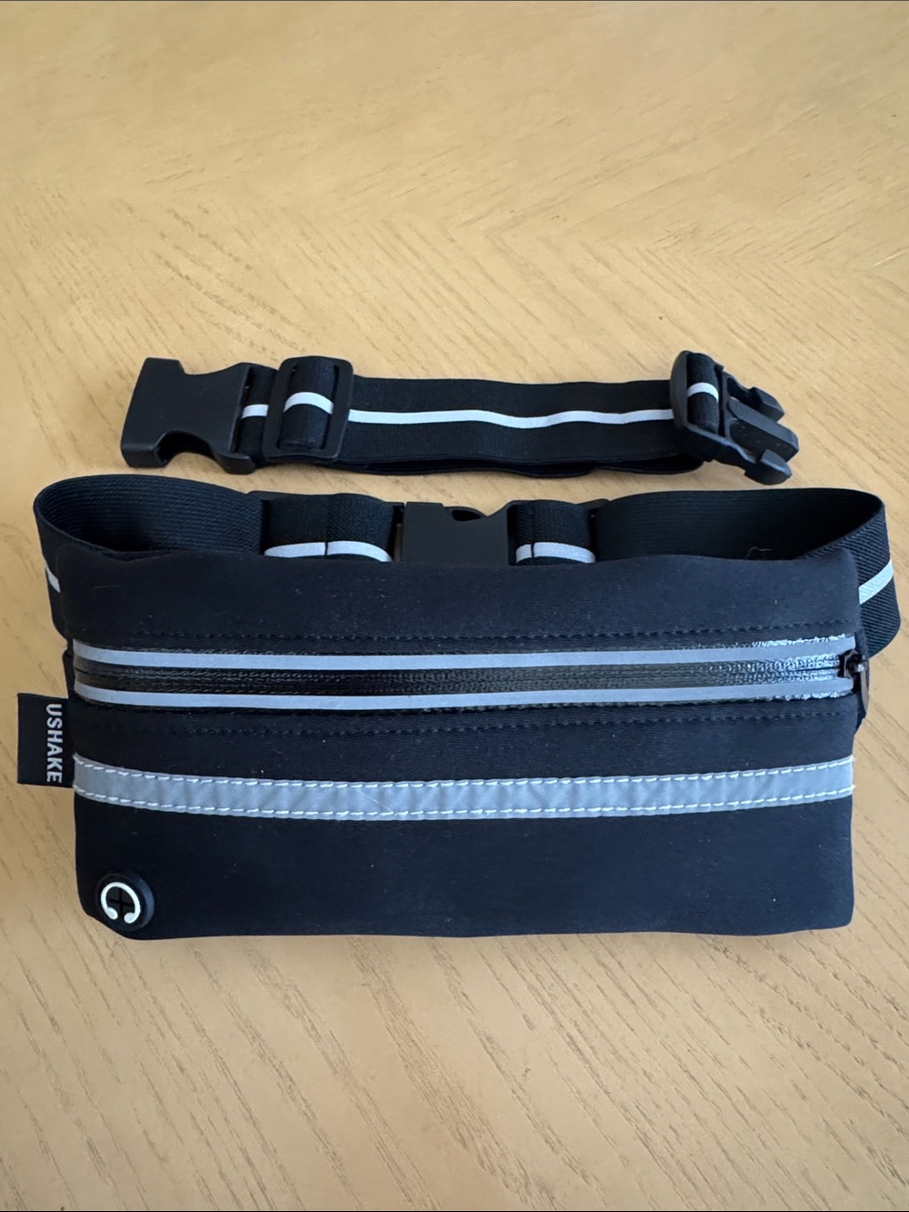 USHAKE Slim Running Belt Waist Pack with Bonus Extension Strap - Black